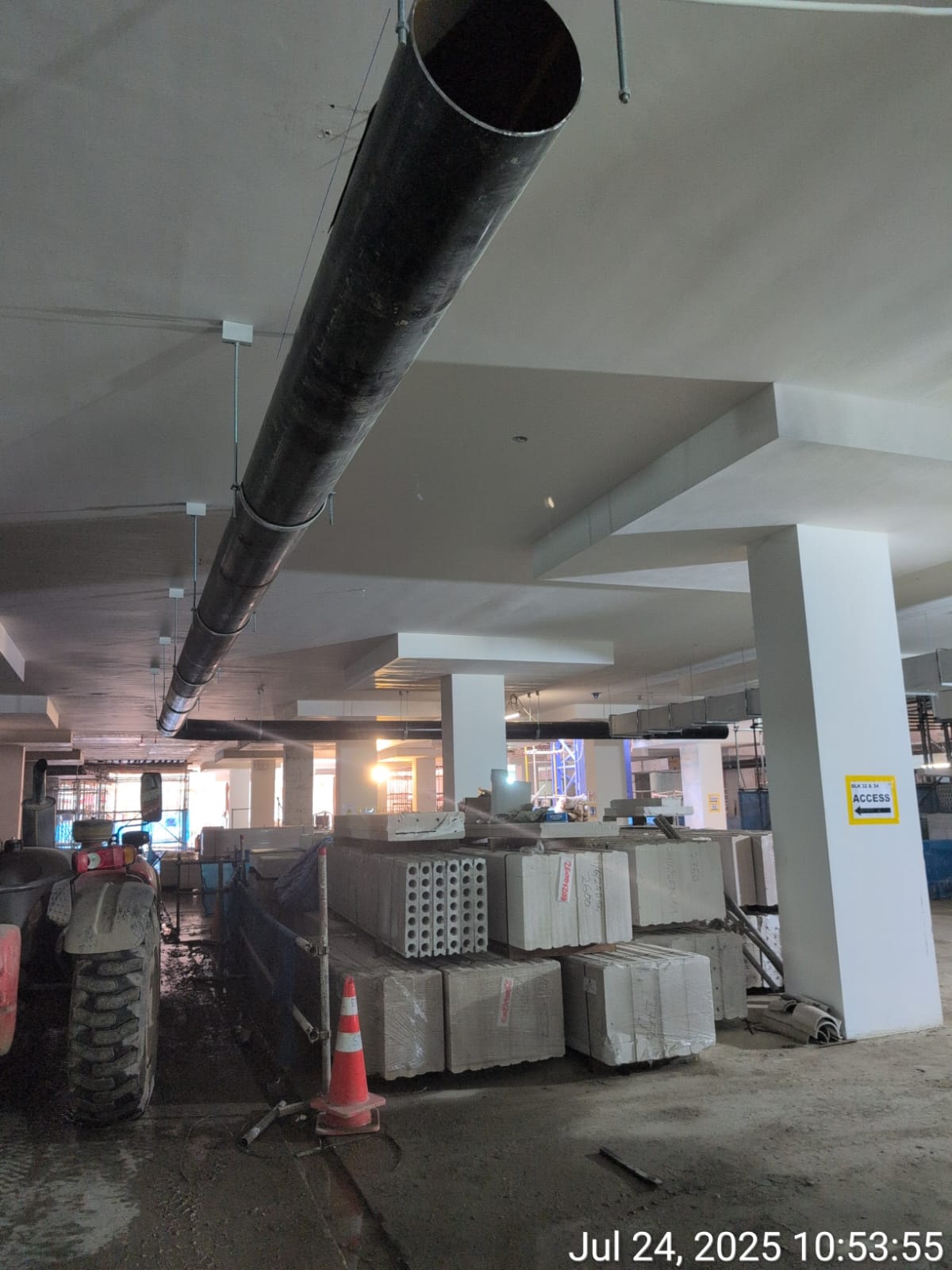 Overhead utility piping installation with ceiling-mounted clevis hangers